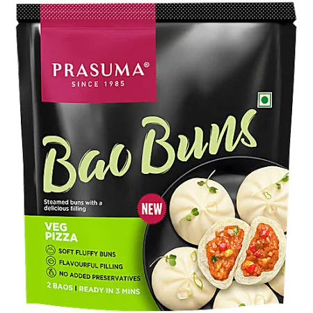Prasuma Bao Buns - Veg Pizza, Stuffed Bread, No Preservative, Frozen, 100 g (2 pcs)
